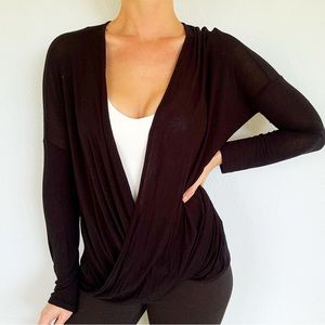 Necessary Clothing black open draped twist front long sleeve top size small